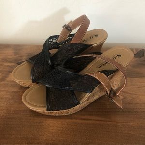 Womens Wedge Heels with Buckle & Lace Straps